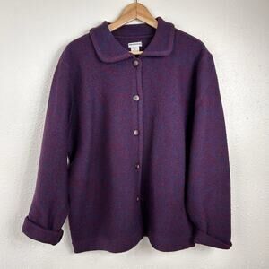 Women’s Wool Cardigan Button Up Purple XL Long Sleeve Collar Eric Stewart